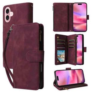 For iPhone 16 Crossbody Multi-card Slot Wallet Zipper Leather Phone Case(Wine Red)