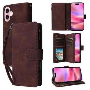 For iPhone 16 Crossbody Multi-card Slot Wallet Zipper Leather Phone Case(Coffee)