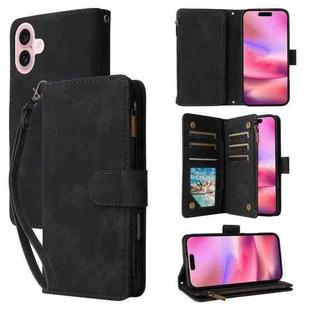 For iPhone 16 Crossbody Multi-card Slot Wallet Zipper Leather Phone Case(Black)