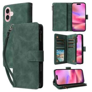 For iPhone 16 Crossbody Multi-card Slot Wallet Zipper Leather Phone Case(Green)