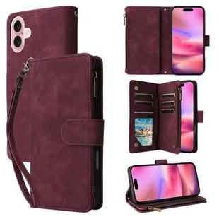 For iPhone 16 Plus Crossbody Multi-card Slot Wallet Zipper Leather Phone Case(Wine Red)