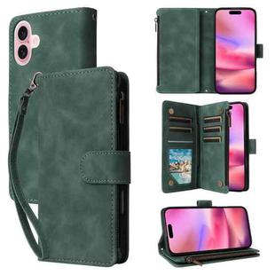 For iPhone 16 Plus Crossbody Multi-card Slot Wallet Zipper Leather Phone Case(Green)