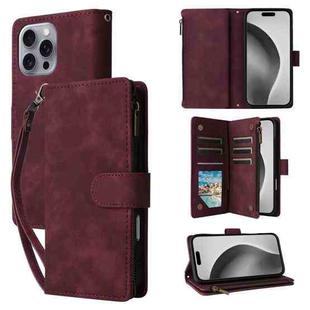 For iPhone 16 Pro Crossbody Multi-card Slot Wallet Zipper Leather Phone Case(Wine Red)