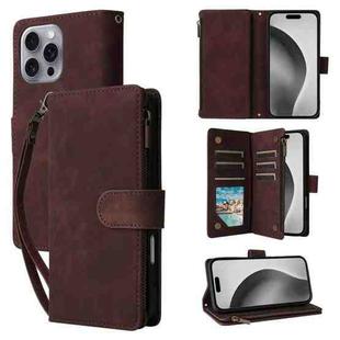 For iPhone 16 Pro Crossbody Multi-card Slot Wallet Zipper Leather Phone Case(Coffee)