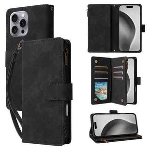 For iPhone 16 Pro Crossbody Multi-card Slot Wallet Zipper Leather Phone Case(Black)