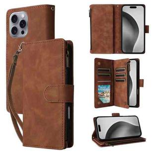 For iPhone 16 Pro Crossbody Multi-card Slot Wallet Zipper Leather Phone Case(Brown)