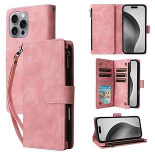 For iPhone 16 Pro Crossbody Multi-card Slot Wallet Zipper Leather Phone Case(Pink)