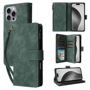 For iPhone 16 Pro Crossbody Multi-card Slot Wallet Zipper Leather Phone Case(Green)