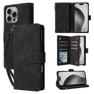 For iPhone 16 Pro Max Crossbody Multi-card Slot Wallet Zipper Leather Phone Case(Black)