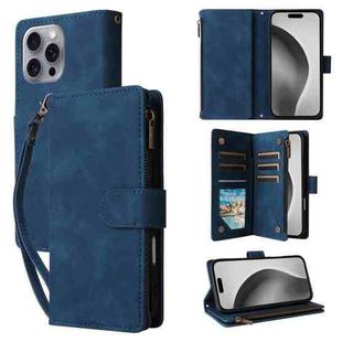 For iPhone 16 Pro Max Crossbody Multi-card Slot Wallet Zipper Leather Phone Case(Dark Blue)