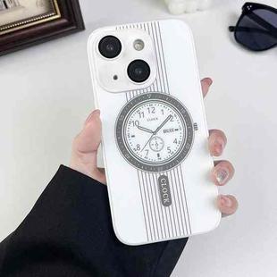 For iPhone 15 Clock Pattern Magnetic Lens Protection Phone Case(White)