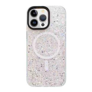 For iPhone 15 Pro Max Gold Armor MagSafe Glitter Epoxy Phone Case(White)