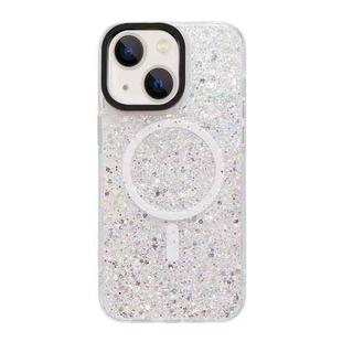 For iPhone 15 Plus Gold Armor MagSafe Glitter Epoxy Phone Case(White)