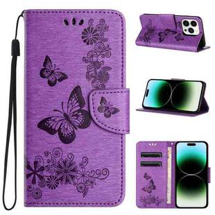 For iPhone 15 Pro Max Butterfly Embossed Flip Leather Phone Case(Purple)