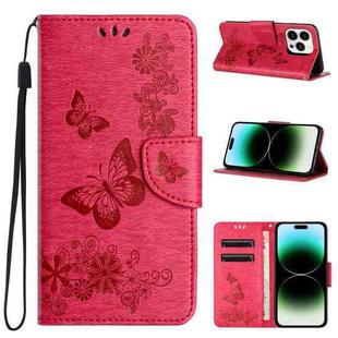 For iPhone 15 Pro Max Butterfly Embossed Flip Leather Phone Case(Red)