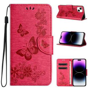 For iPhone 15 Plus Butterfly Embossed Flip Leather Phone Case(Red)