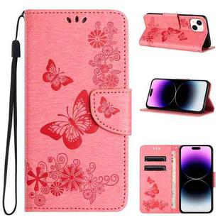 For iPhone 15 Plus Butterfly Embossed Flip Leather Phone Case(Pink)