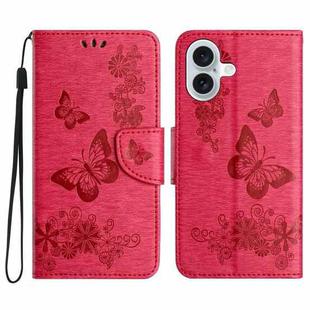 For iPhone 16 Butterfly Embossed Flip Leather Phone Case(Red)
