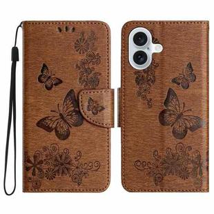 For iPhone 16 Butterfly Embossed Flip Leather Phone Case(Brown)