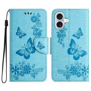 For iPhone 16 Butterfly Embossed Flip Leather Phone Case(Blue)