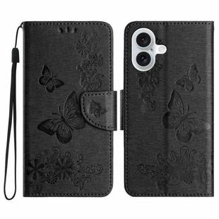 For iPhone 16 Butterfly Embossed Flip Leather Phone Case(Black)