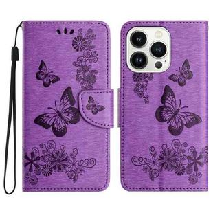 For iPhone 16 Pro Butterfly Embossed Flip Leather Phone Case(Purple)