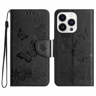 For iPhone 16 Pro Butterfly Embossed Flip Leather Phone Case(Black)