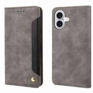 For iPhone 16 Plus Skin Feel Splicing Leather Phone Case(Grey)