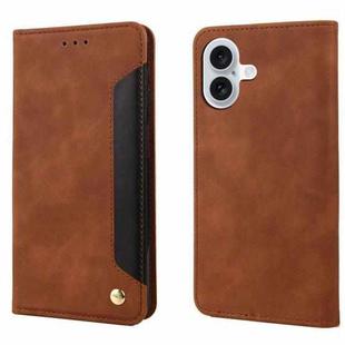 For iPhone 16 Skin Feel Splicing Leather Phone Case(Brown)