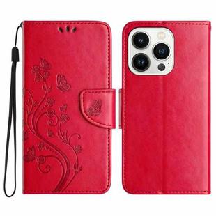 For iPhone 16 Pro Max Butterfly Flower Pattern Flip Leather Phone Case(Red)