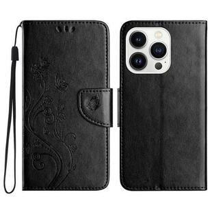 For iPhone 16 Pro Max Butterfly Flower Pattern Flip Leather Phone Case(Black)