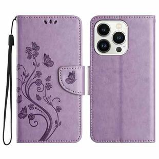 For iPhone 16 Pro Max Butterfly Flower Pattern Flip Leather Phone Case(Light Purple)