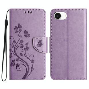 For iPhone 16e Butterfly Flower Pattern Flip Leather Phone Case(Light Purple)