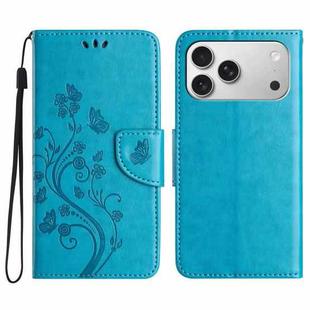 For iPhone 17 Pro Butterfly Flower Pattern Flip Leather Phone Case(Blue)