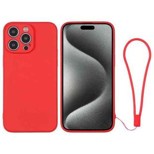 For iPhone 15 Pro Max Silicone Phone Case with Wrist Strap(Red)