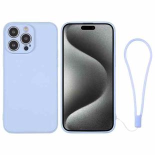 For iPhone 15 Pro Max Silicone Phone Case with Wrist Strap(Light Blue)