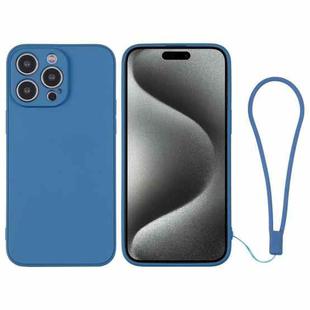 For iPhone 15 Pro Max Silicone Phone Case with Wrist Strap(Blue)