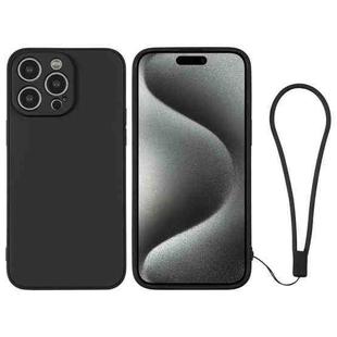 For iPhone 15 Pro Max Silicone Phone Case with Wrist Strap(Black)