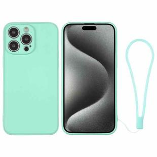 For iPhone 15 Pro Silicone Phone Case with Wrist Strap(Mint Green)