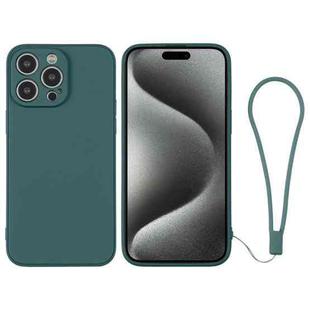 For iPhone 15 Pro Silicone Phone Case with Wrist Strap(Deep Green)