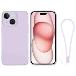 For iPhone 15 Plus Silicone Phone Case with Wrist Strap(Light Purple)