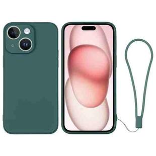 For iPhone 15 Silicone Phone Case with Wrist Strap(Deep Green)
