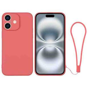 For iPhone 16 Silicone Phone Case with Wrist Strap(Orange Red)