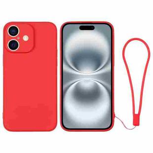 For iPhone 16 Silicone Phone Case with Wrist Strap(Red)