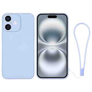 For iPhone 16 Silicone Phone Case with Wrist Strap(Light Blue)