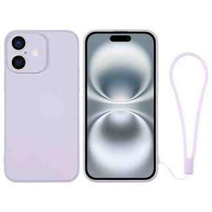 For iPhone 16 Silicone Phone Case with Wrist Strap(Light Purple)