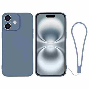 For iPhone 16 Silicone Phone Case with Wrist Strap(Grey Blue)