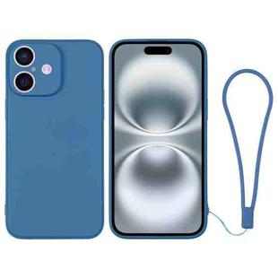 For iPhone 16 Silicone Phone Case with Wrist Strap(Blue)