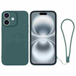 For iPhone 16 Silicone Phone Case with Wrist Strap(Deep Green)