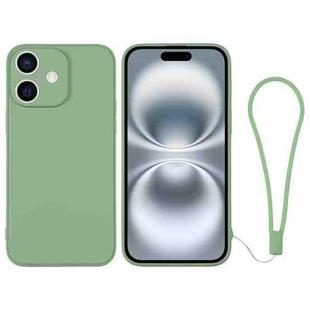 For iPhone 16 Plus Silicone Phone Case with Wrist Strap(Matcha Green)